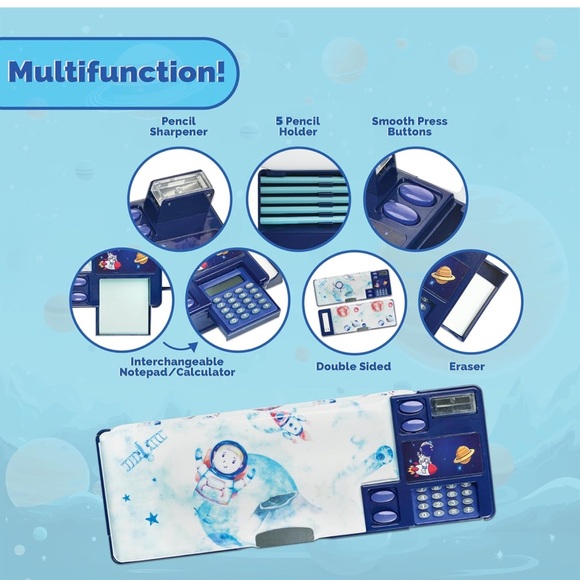 2-Pc Ikshaa Astronaut Pencil Case –‎ Double-Sided with Calculator & Ruler - Picture 4 of 9